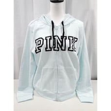 Victoria's Secret PINK Perfect Full Zip Hoodie Block Logo Mint Green Medium New