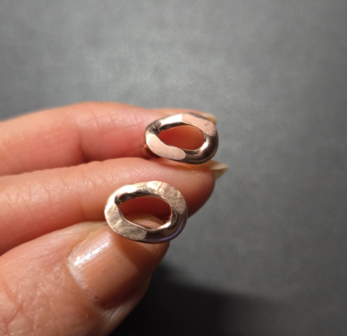 14K Solid Rose Gold Chain Shape Huggie Earrings