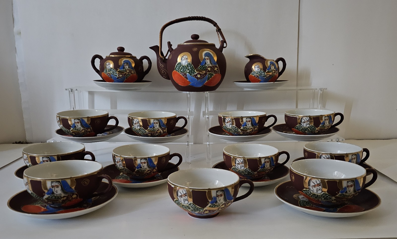 NAKASIMA Moriage Gold Gilded Geisha LITHOPHANE 26-piece Tea Set