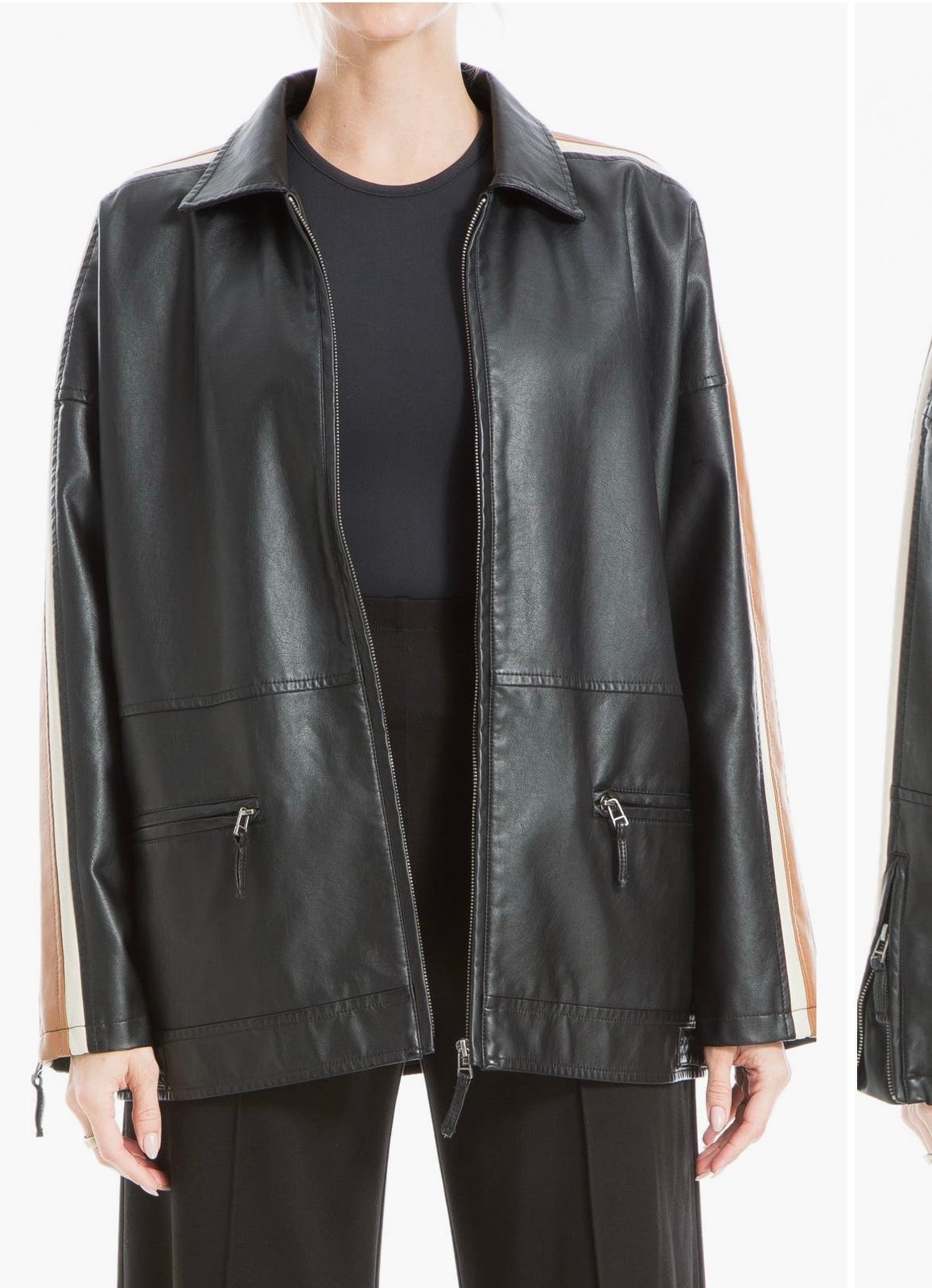 Max Studio racer stripe faux leather jacket