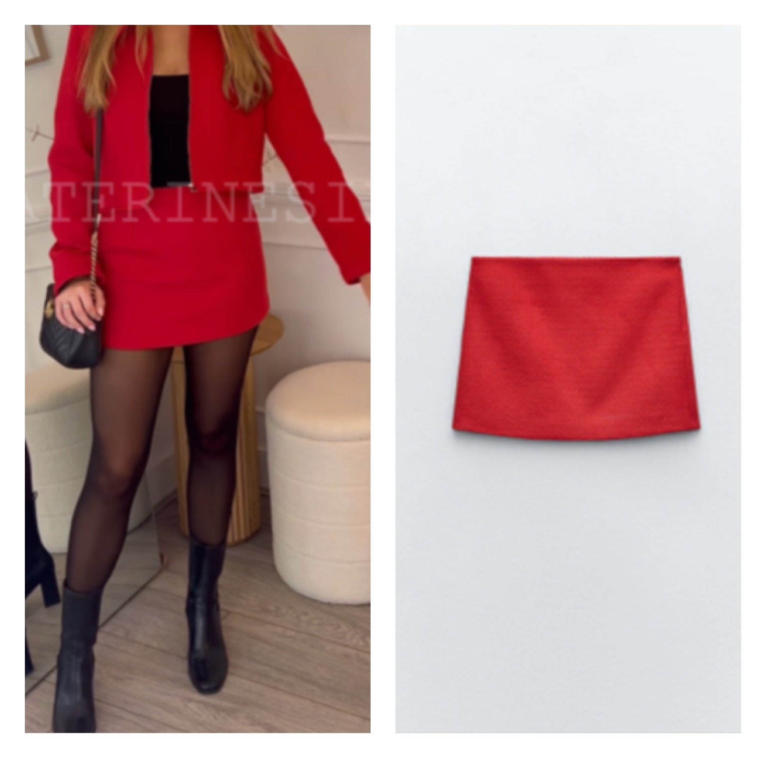 NWT Zara red textured mini skirt
