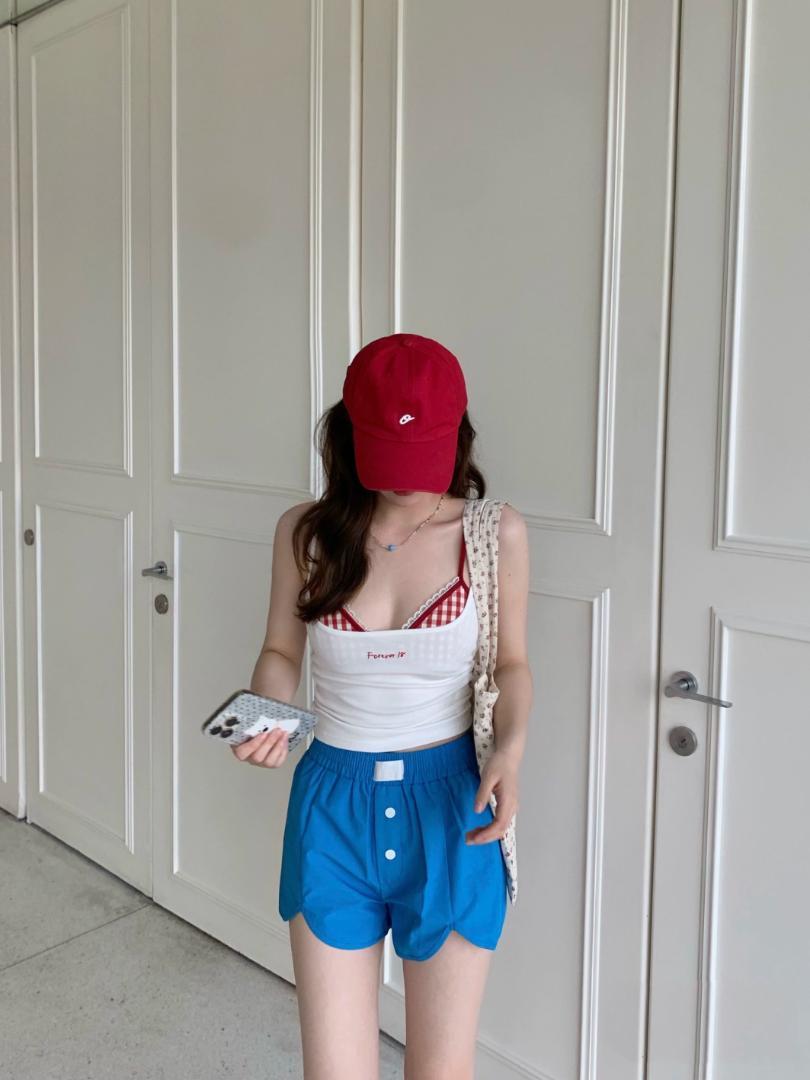 Checked Bat-Attached Cami Set (2 pieces)