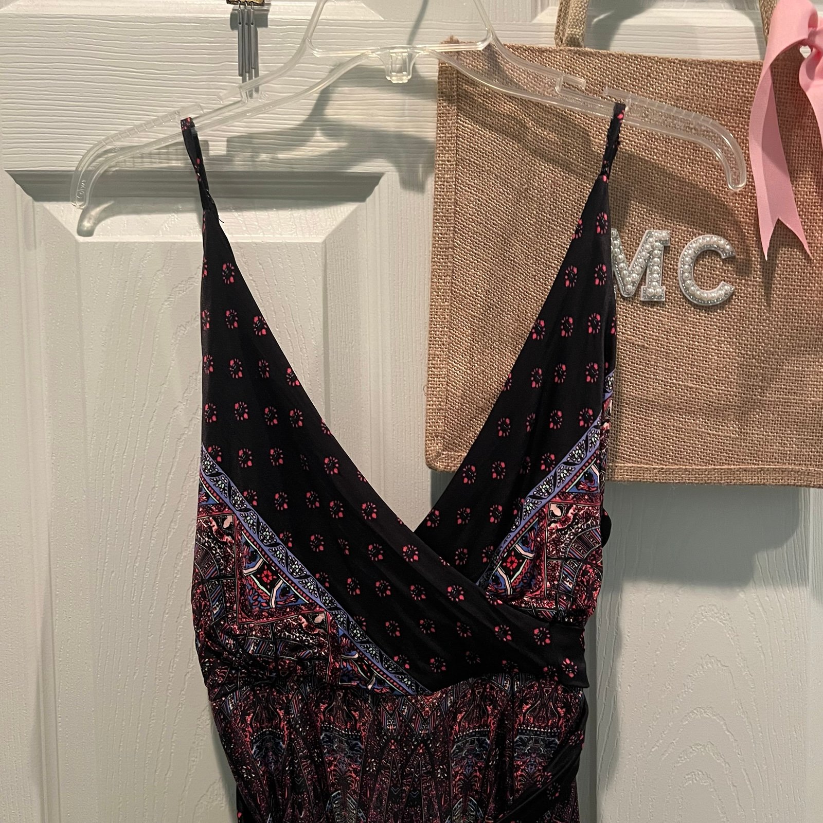 Free People Black and Red Patterned Jumpsuit Size 6