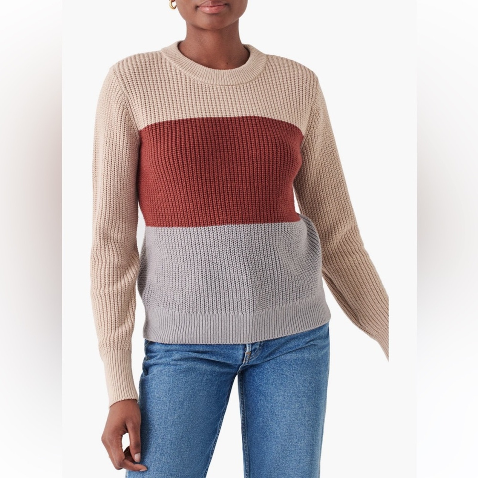 Faherty Autumn Colorblock Cozy Cotton Crewneck Knit Sweater NWT