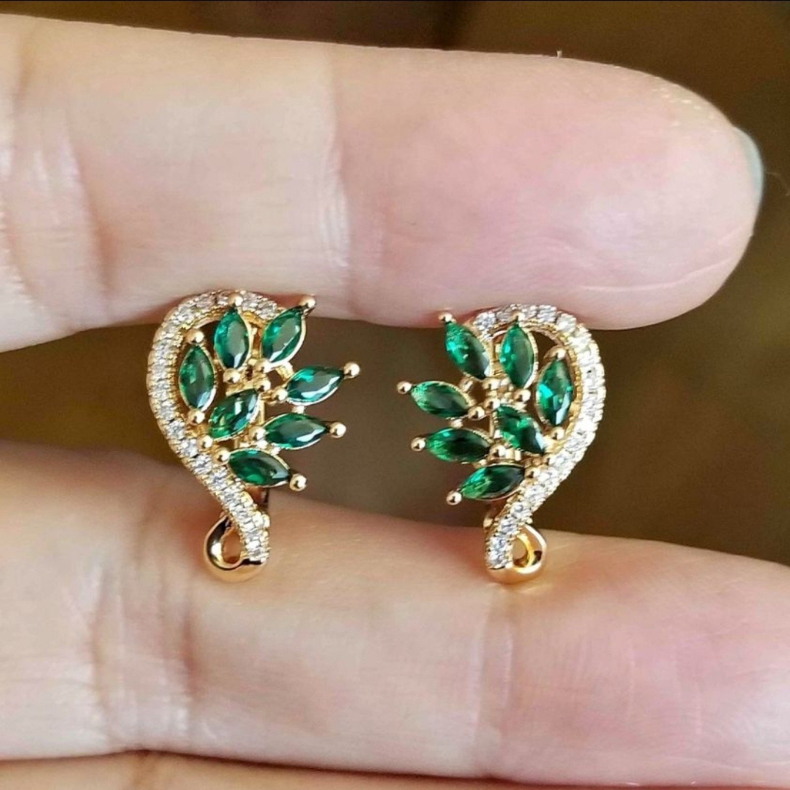New 14K Gold Plated Emerald Flower Hoop Earrings for Women
