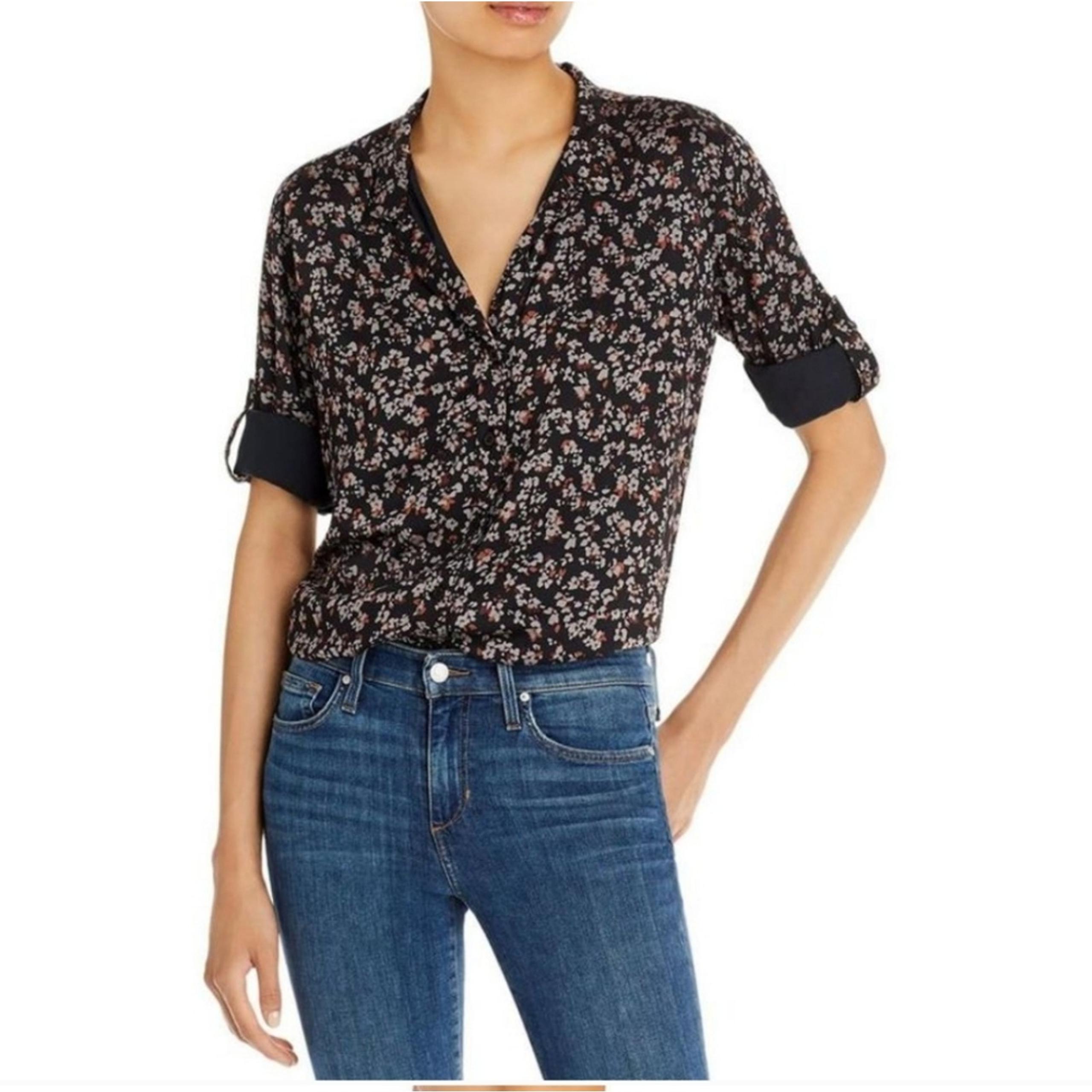 Bella Dahl Womens Black Collared Lined Button Down Blouse Sz Large