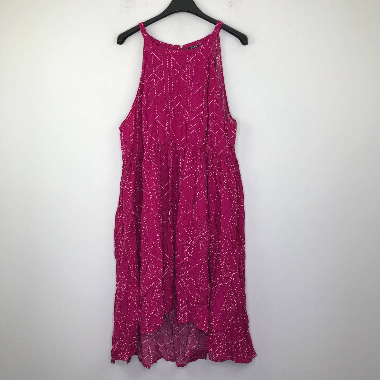 Torrid Women's 2 Dress Pink Berry Dot Challis Hi-Lo Knee Length Sleeveless CS16
