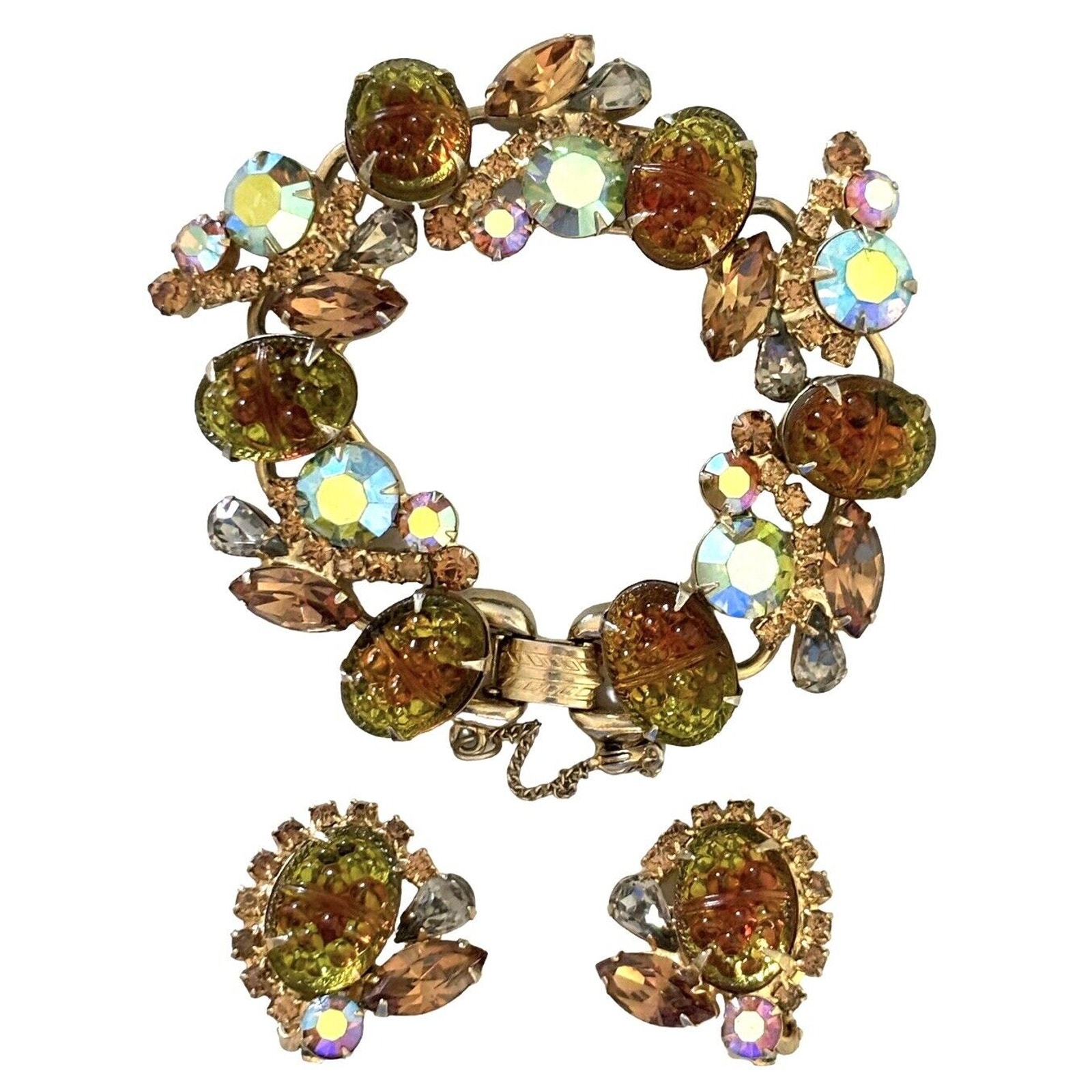 Juliana D&E Stippled Specialty Stone Jewelry Set 5 Link Bracelet Earrings Rare