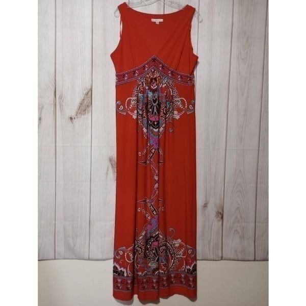 Sandra Darren Dress Ladies 10 Red Sleeveless Bohemian