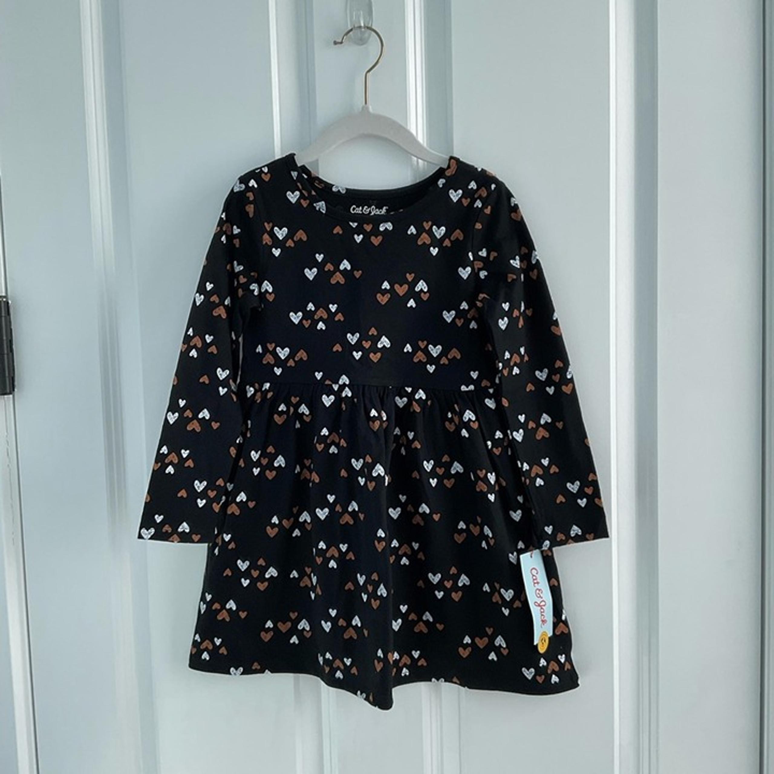 NWT Girls Cat & Jack Black Heart Print Dress