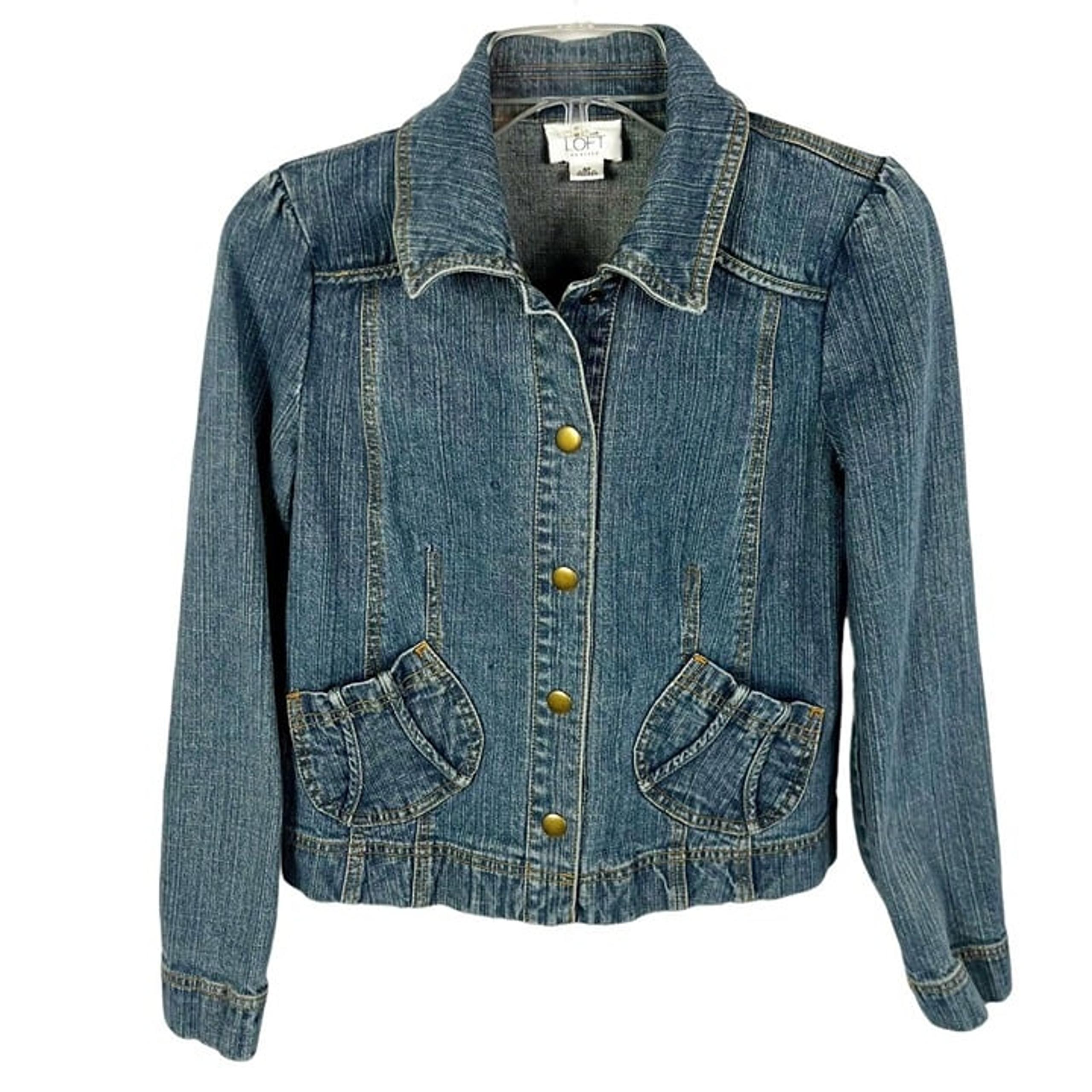 Petites Snap Front Medium Wash Denim Jean Jacket Women’s 6 P - LOFT