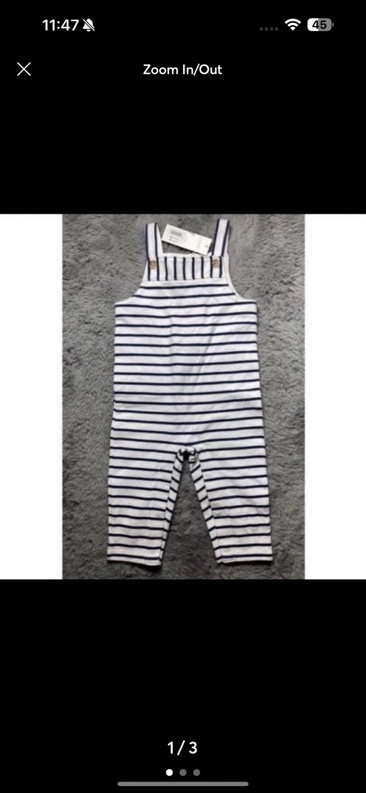Navy blue and white Janie and Jack striped overalls