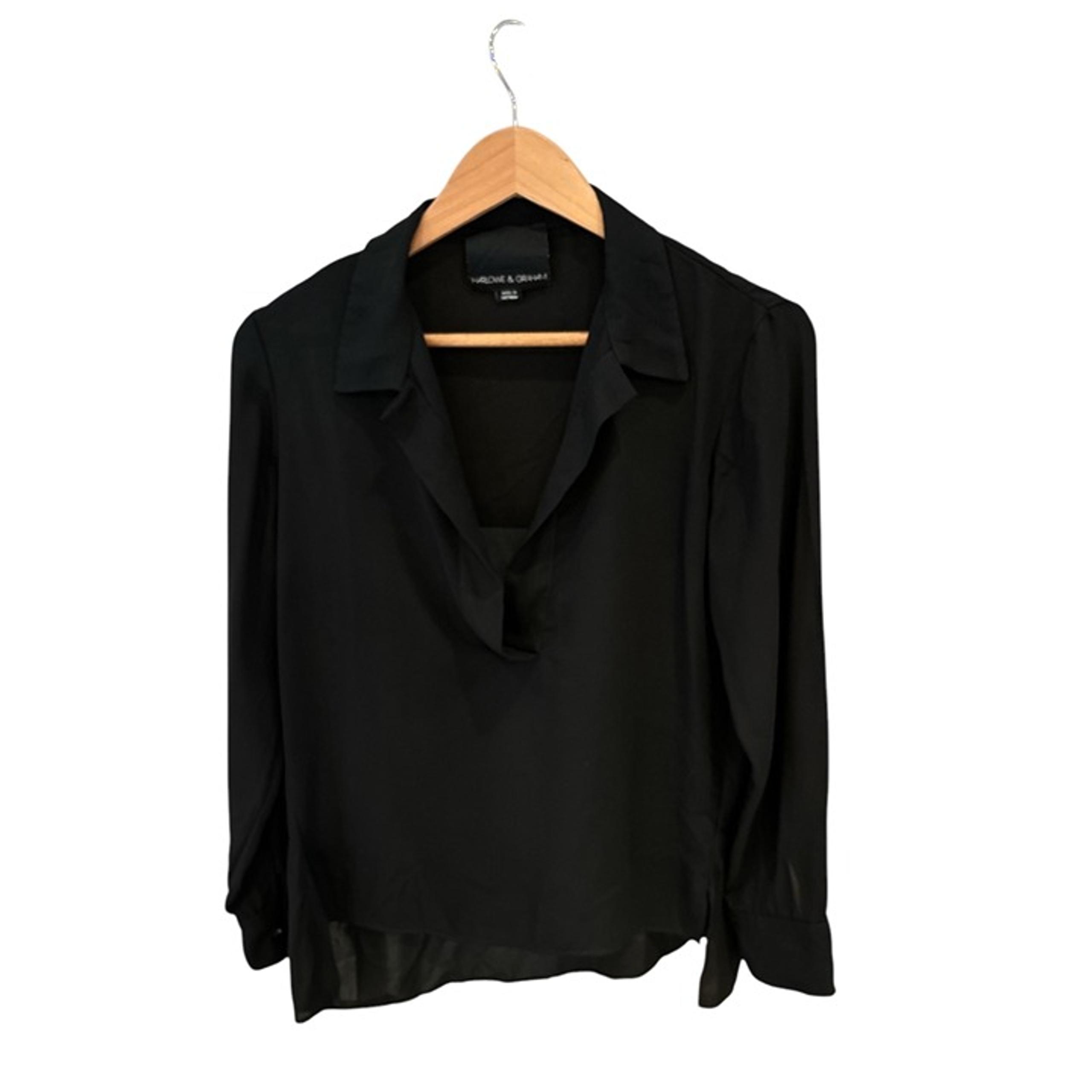 Harlowe & Graham Womens Black Long Sleeve V-Neck Blouse Medium