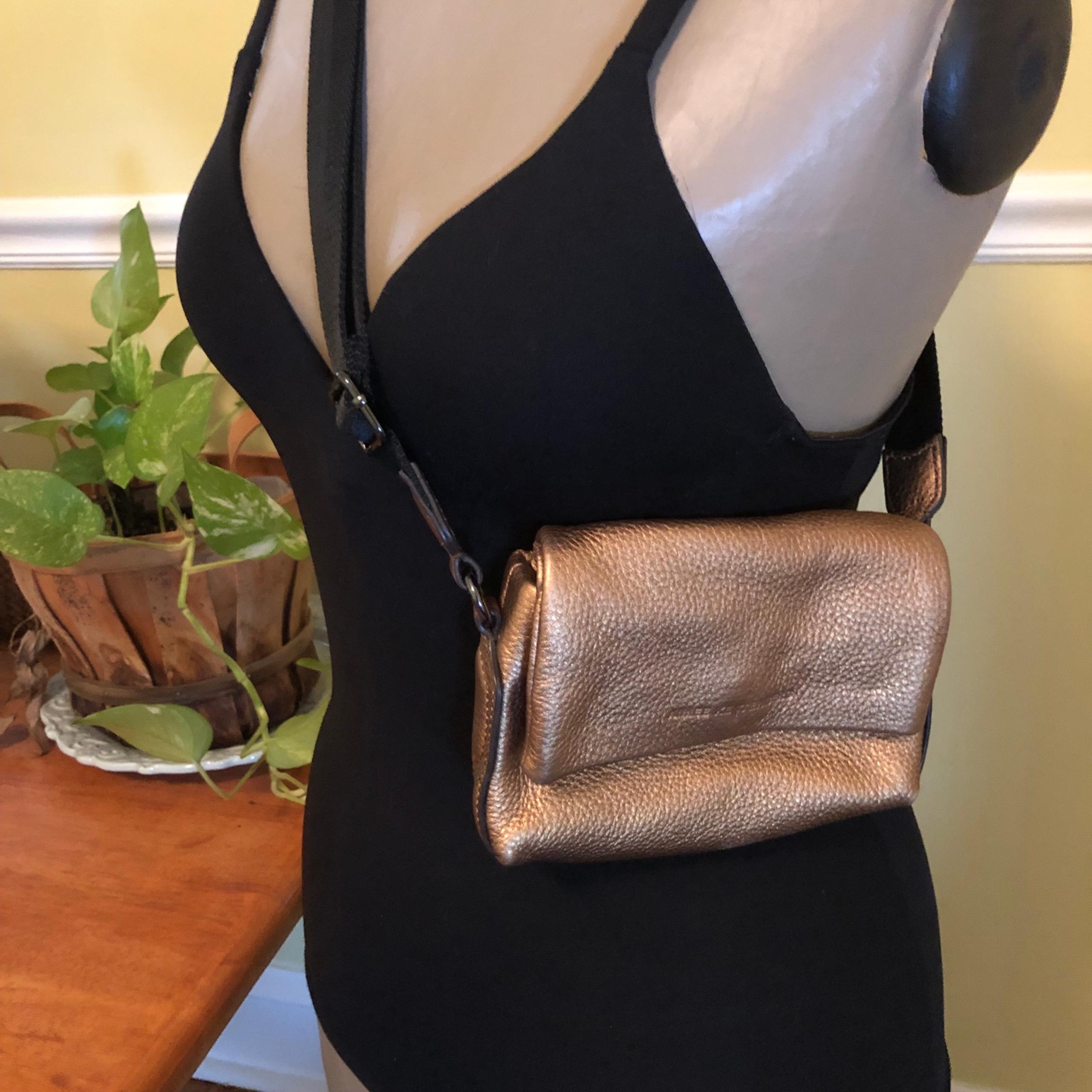 Aimee Kestenberg Gold Pebble Leather Mini Crossbody Purse with Magnetic Closure