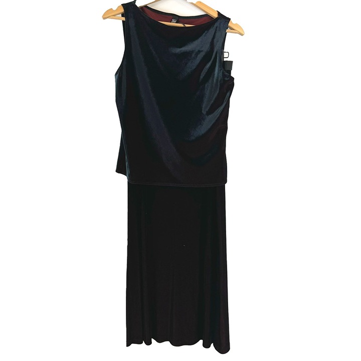 Laundry by Shelli Segal Black Red Velvet Tank Top (M) Maxi Skirt (S) Set