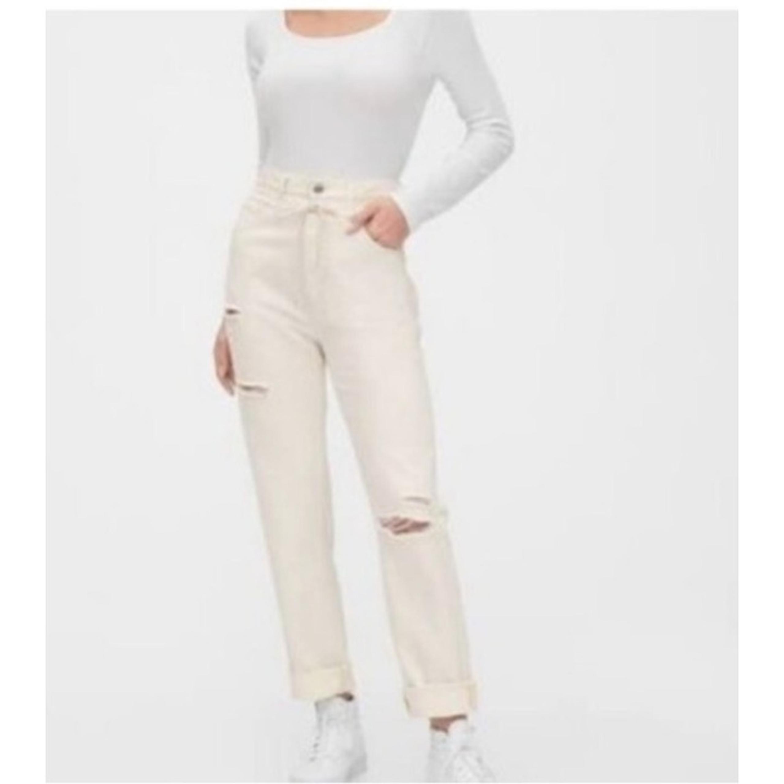 Gap Jeans Womens Sz 10P / 30 Boyfriend Barrel Draw Cord Distressed Paperbag New