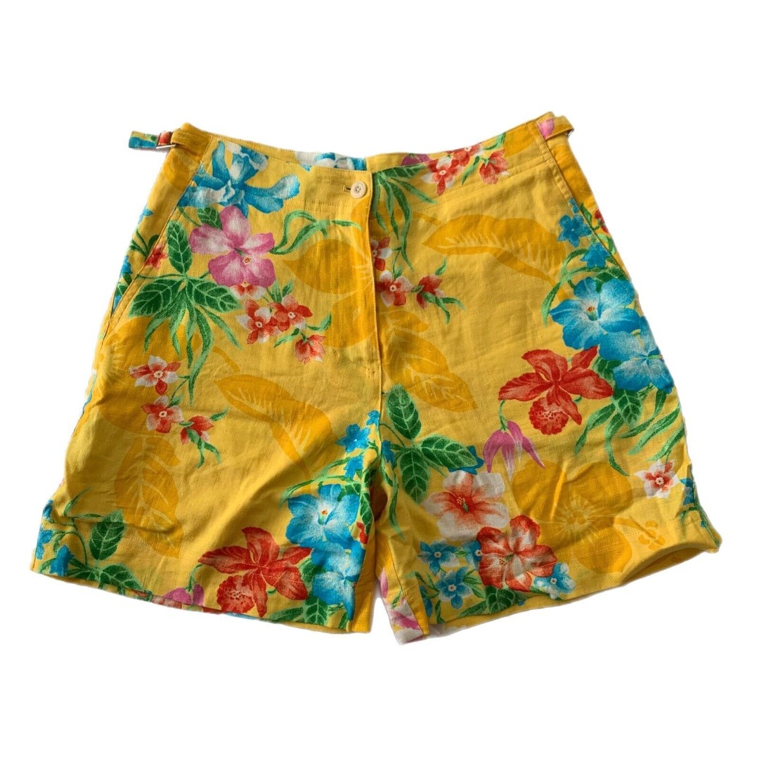 Lauren Ralph Lauren 4P Shorts Linen Chino Yellow Tropical Floral Pockets