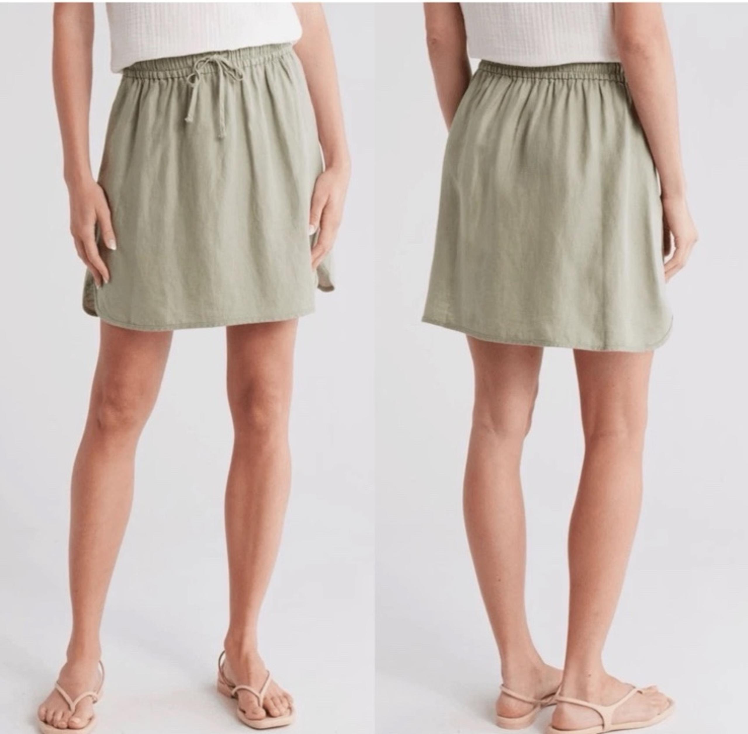 Madewell | Curved Hem Linen-Blend Mini Skirt Sage Green Elastic Waist WM Sz M