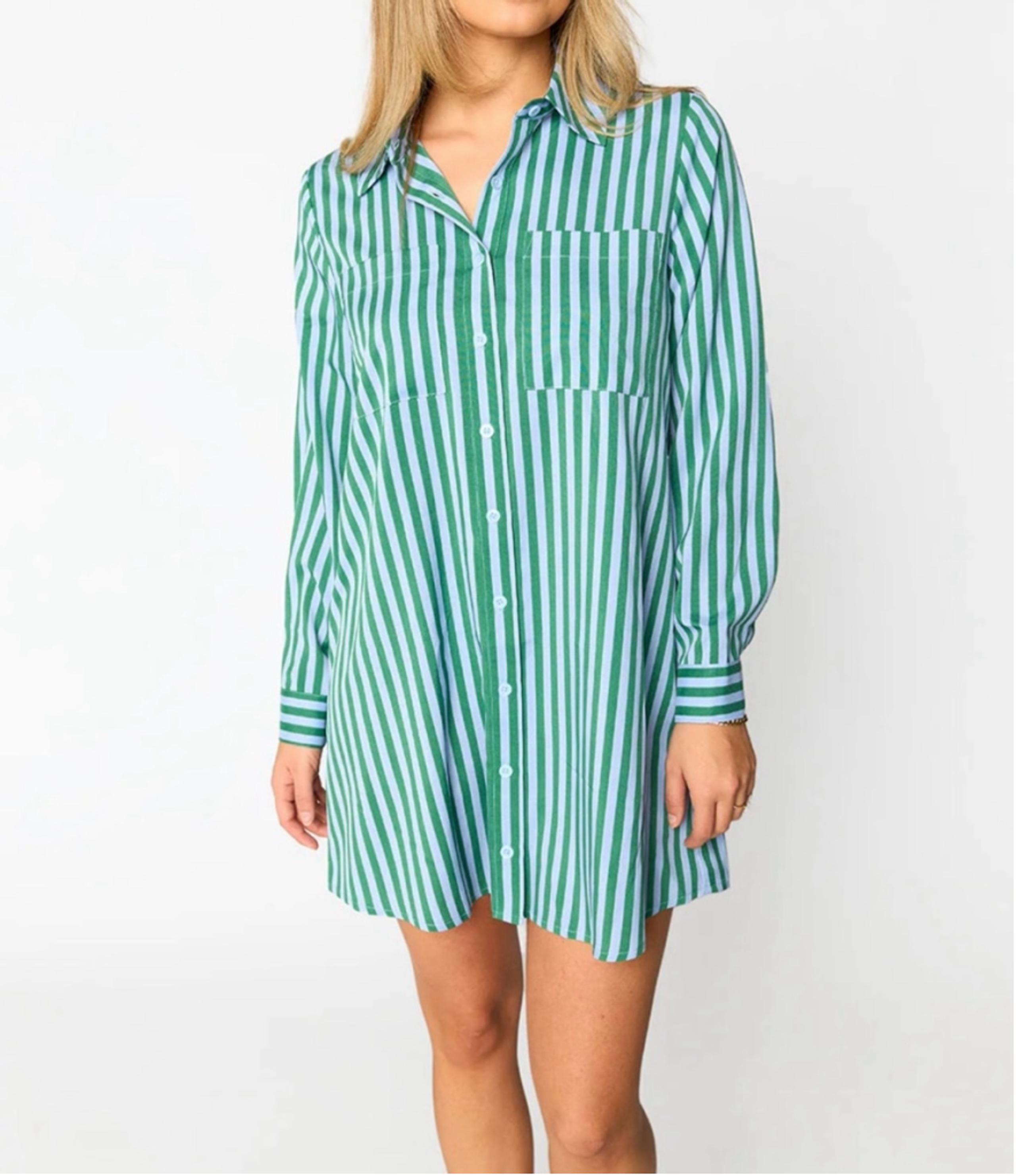 Buddy Love Striped Mini Shirt Dress Size L Green Blue