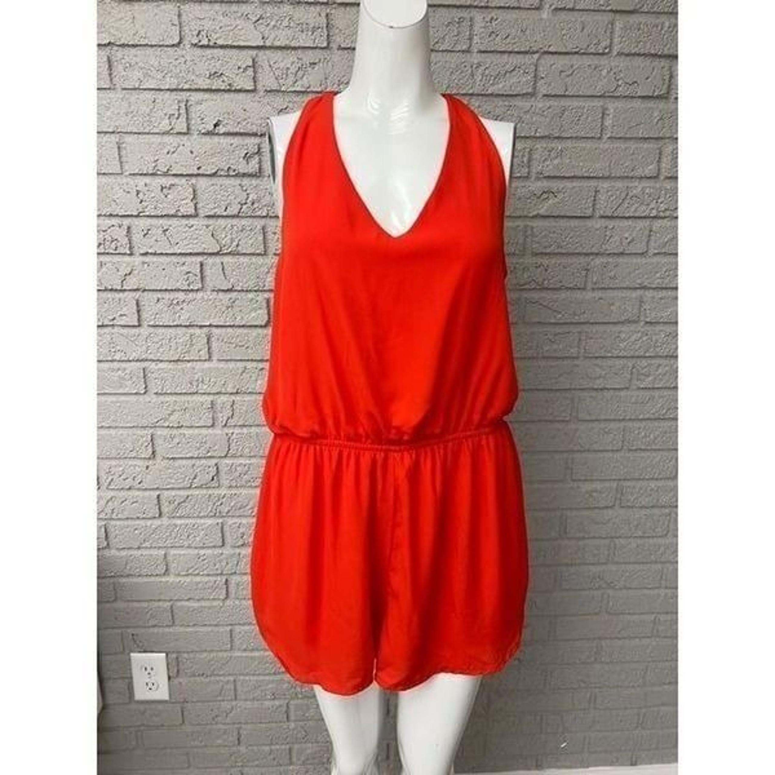 One Clothing Women Orange V Neck Chiffon Romper Size XL
