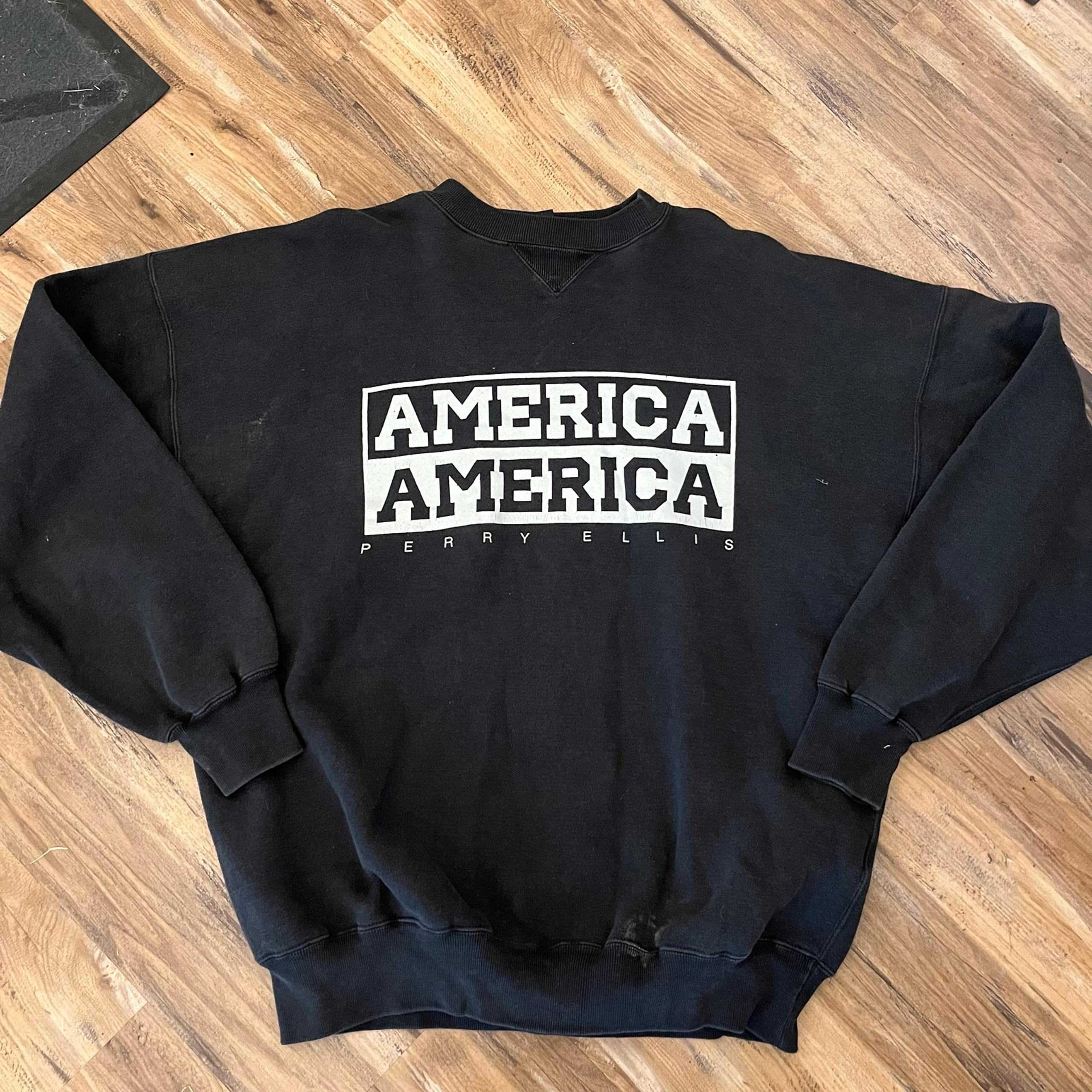 Mens vintage 90s Perry Ellis America big logo crew neck sweatshirt sz XL black