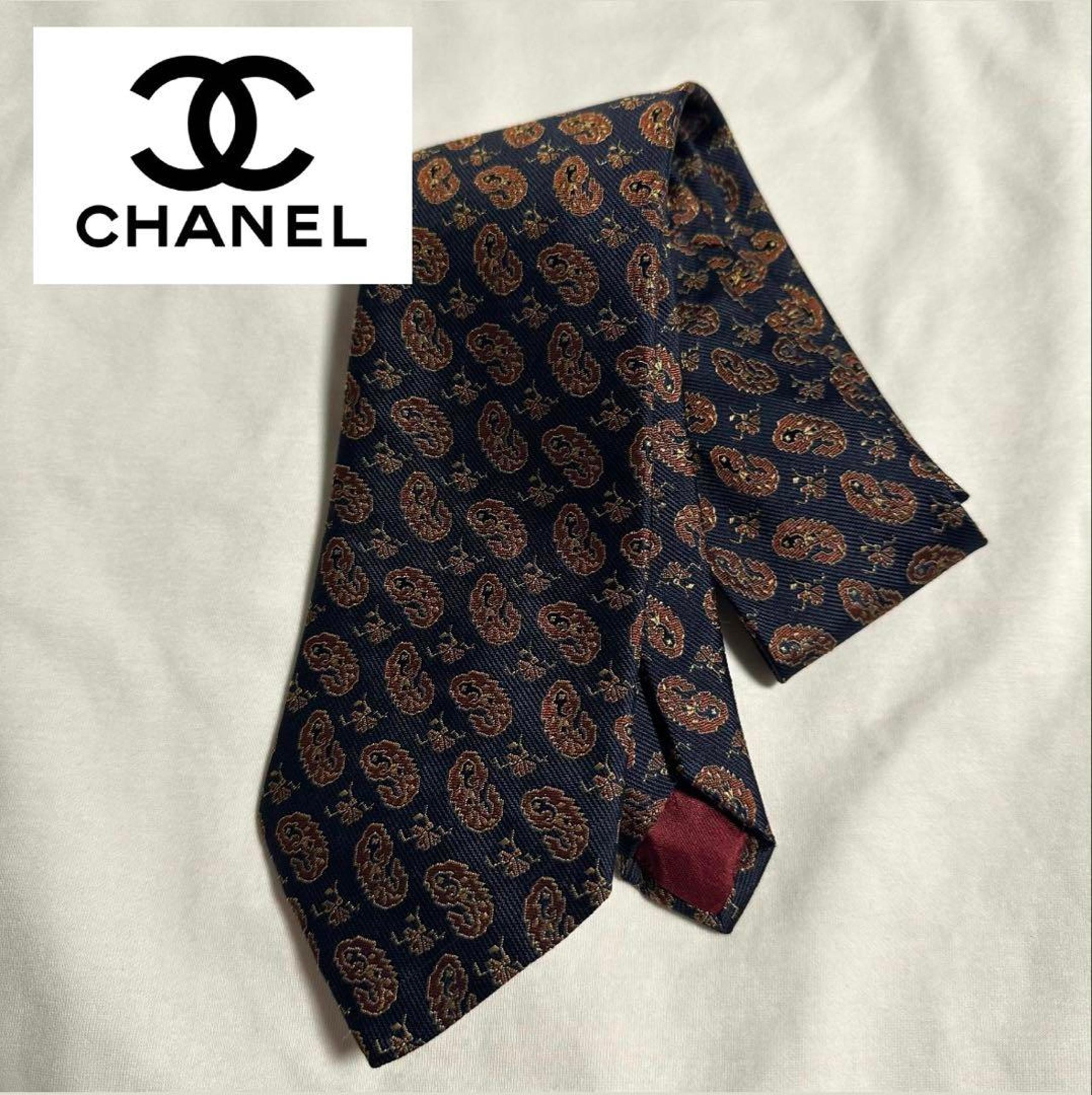 【Excellent Condition】CHANEL Chanel Tie Navy Blue Men's Paisley Pattern