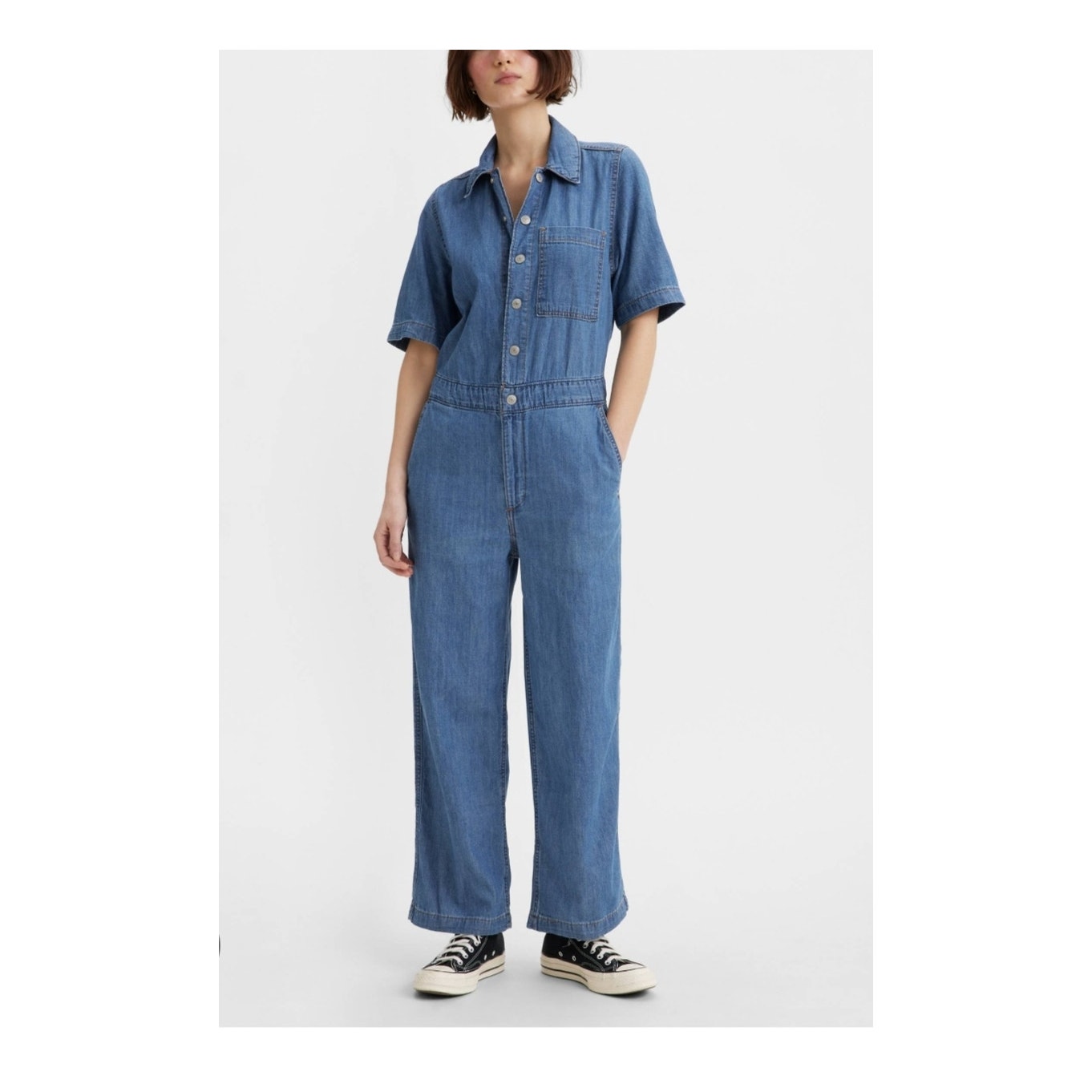 Levi's womens Heritage short sleeve straight-leg blue denim jumpsuit size M
