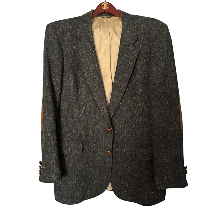 Jack Frost Woolen Wear Charcoal Gray Sport Coat Elbow Patches Size 42 R