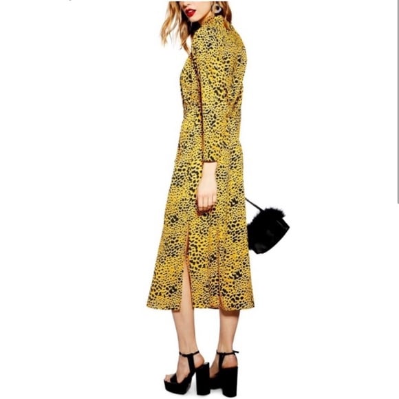 Topshop Yellow Animal Print Leopard Long Sleeve Maxi Dress
