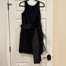 Robert Rodriguez Women's Sash Floral Lace Overlay Silk Dress Black Size 8