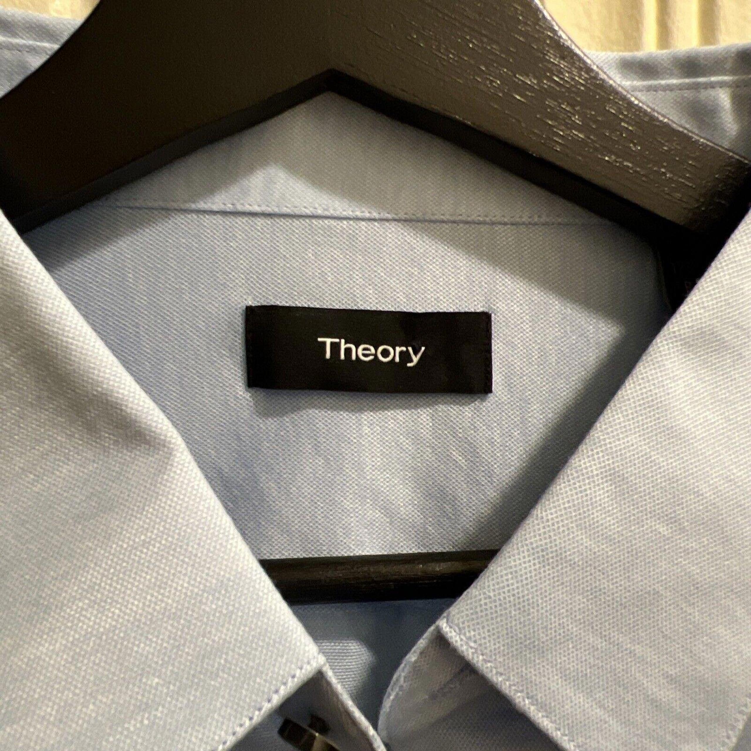 Theory Mens Extreme Slim Blue Dress Shirt - 17.5 R - 100% Cotton Soft