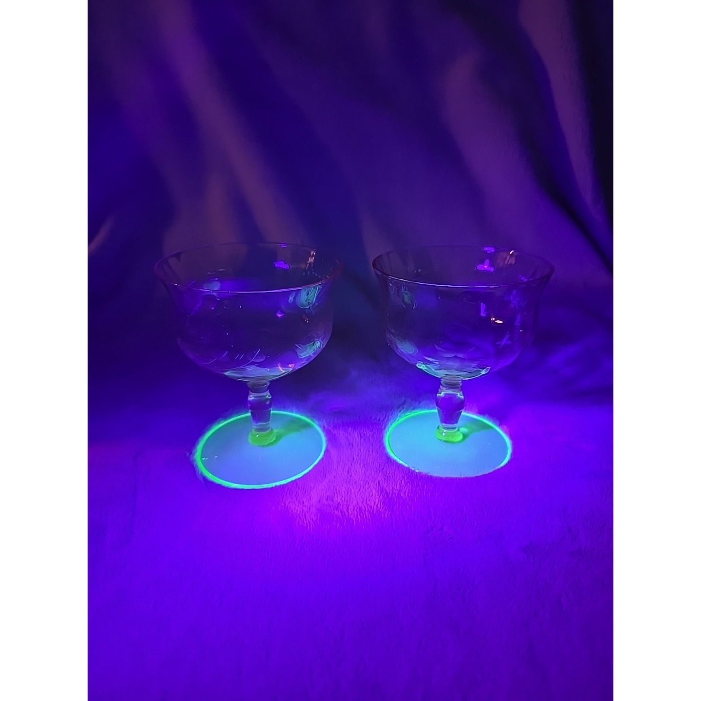 Vintage Watermelon Uranium Etched Floral Glasses (2)