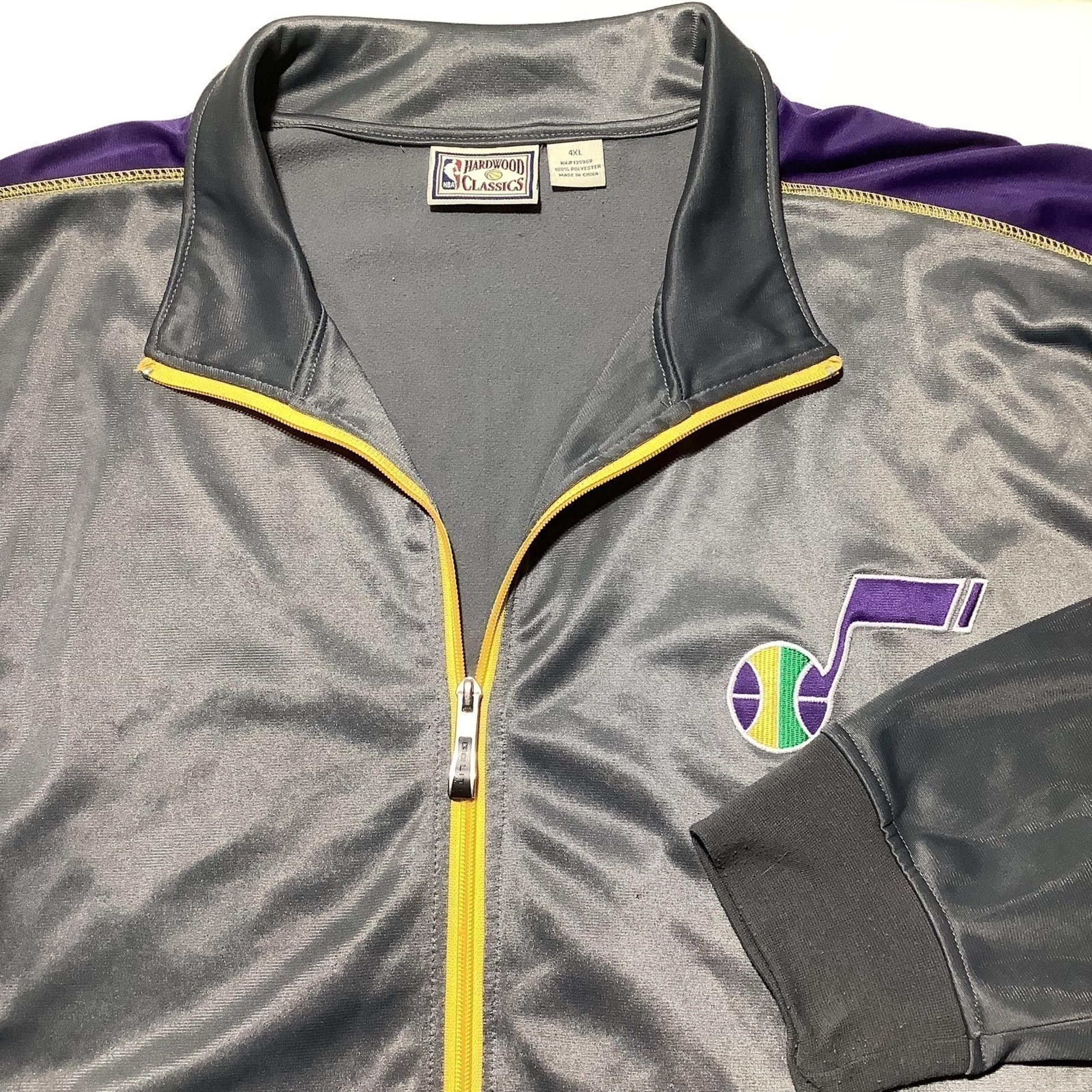 Utah Jazz Hardwood Classics Mens Long Sleeve Full Zip Track Jacket Grey Size 4XL