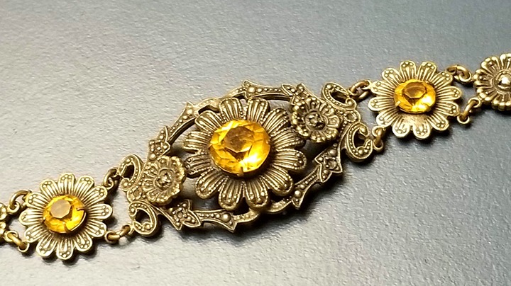Antique Bracelet Edwardian Period Amber Glass & Cut Steel