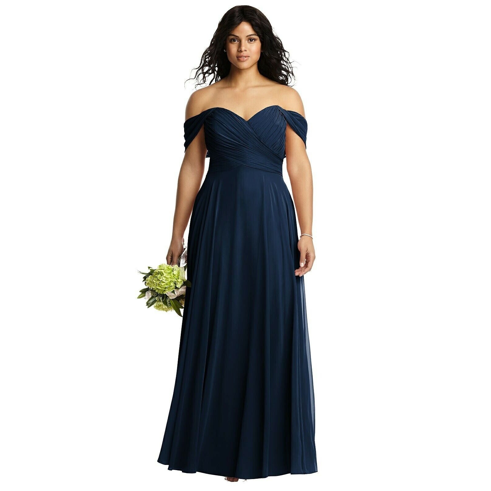 DESSY COLLECTION NEW 284 Off-The-Shoulder Draped Chiffon Maxi Dress 2970 Size 8