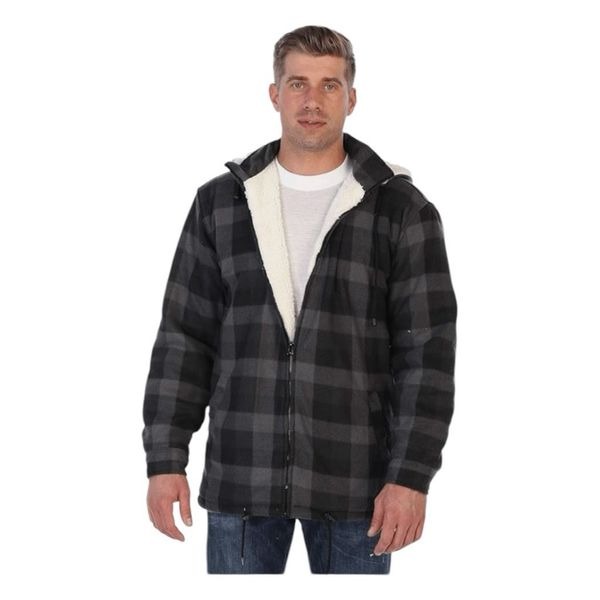 Gioberti Faux Fur Lined Plaid Flannel Shacket Jacket Gray Zip Front Removable Ho