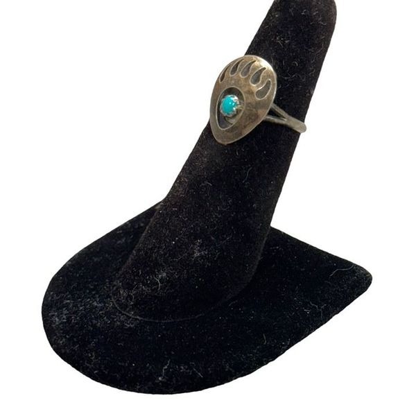Vintage Silver Bear Claw Turquoise Ring 5 Native American Navajo Southwest Boho