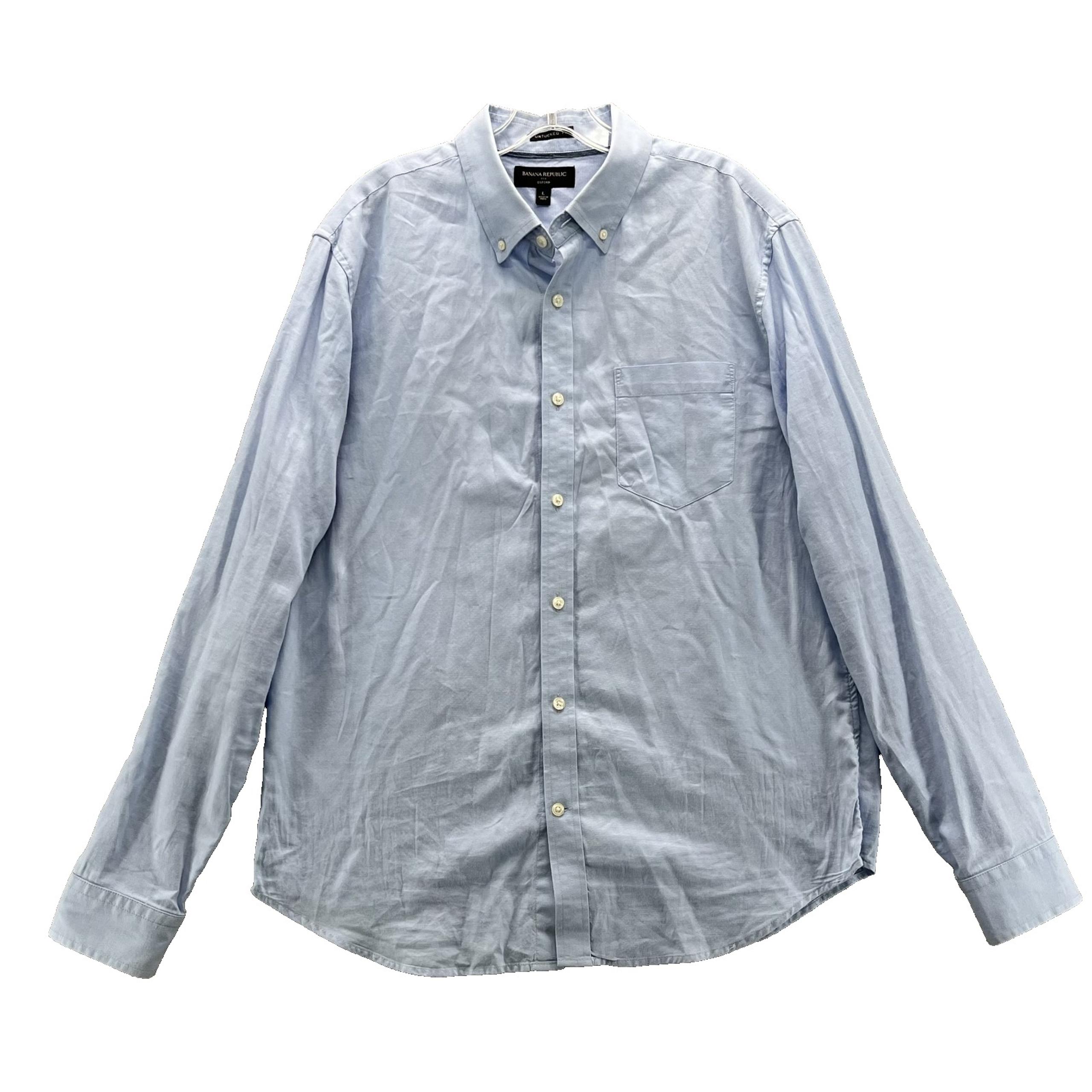 Banana Republic Oxford Shirt Men's Large Blue Untucked Fit Preppy Classic Career