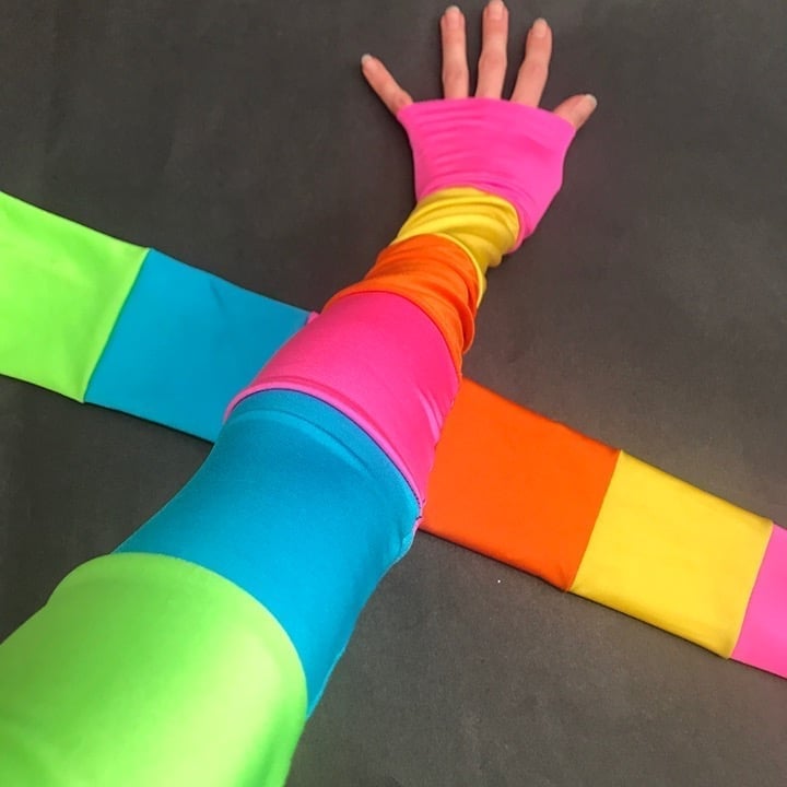 Rainbow Gloves Striped Arm Warmers Patchwork Sleeves Summer Festival Sun Covers