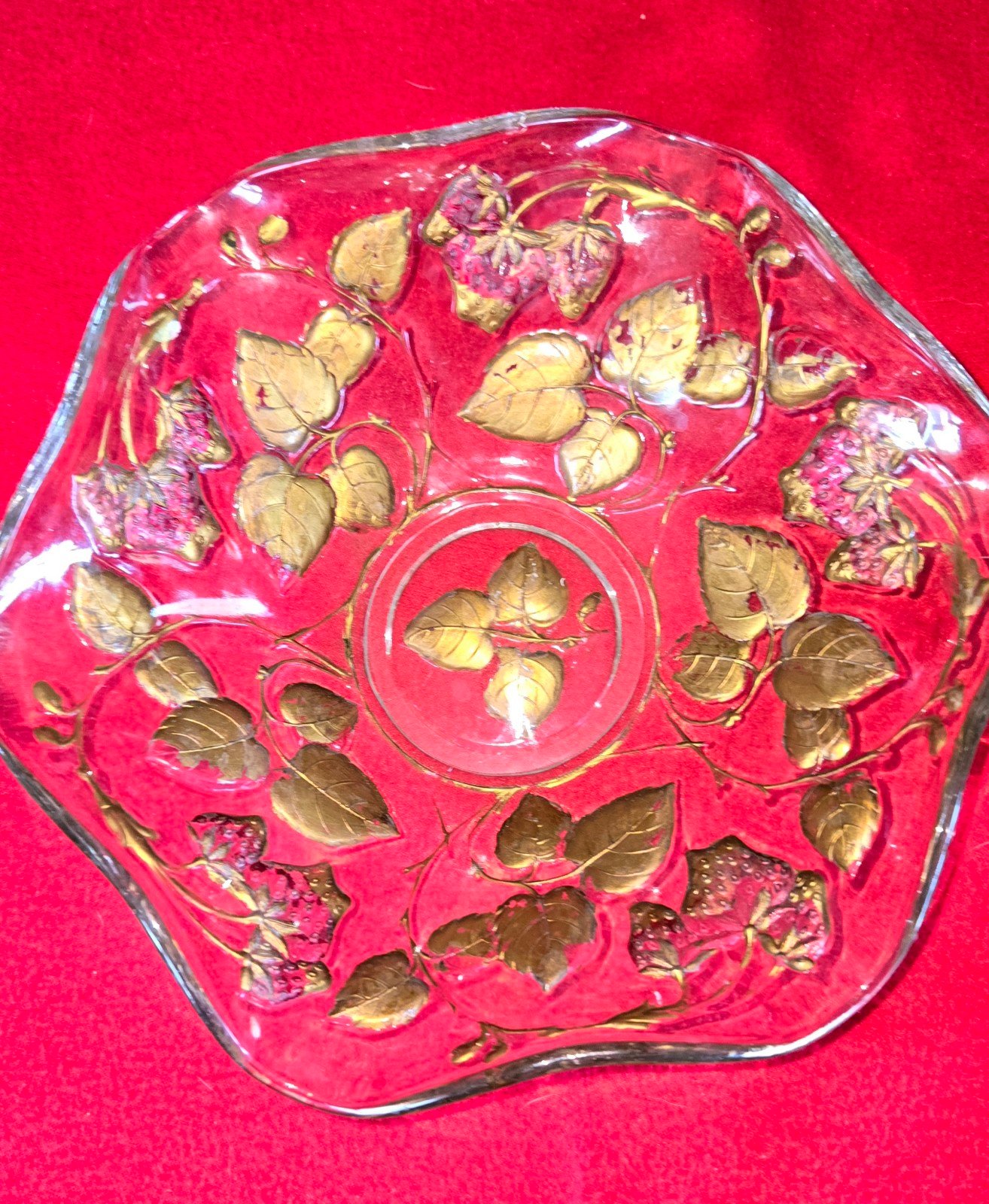 Antique goofus glass bowl with strawberries by Northwood Glass Company