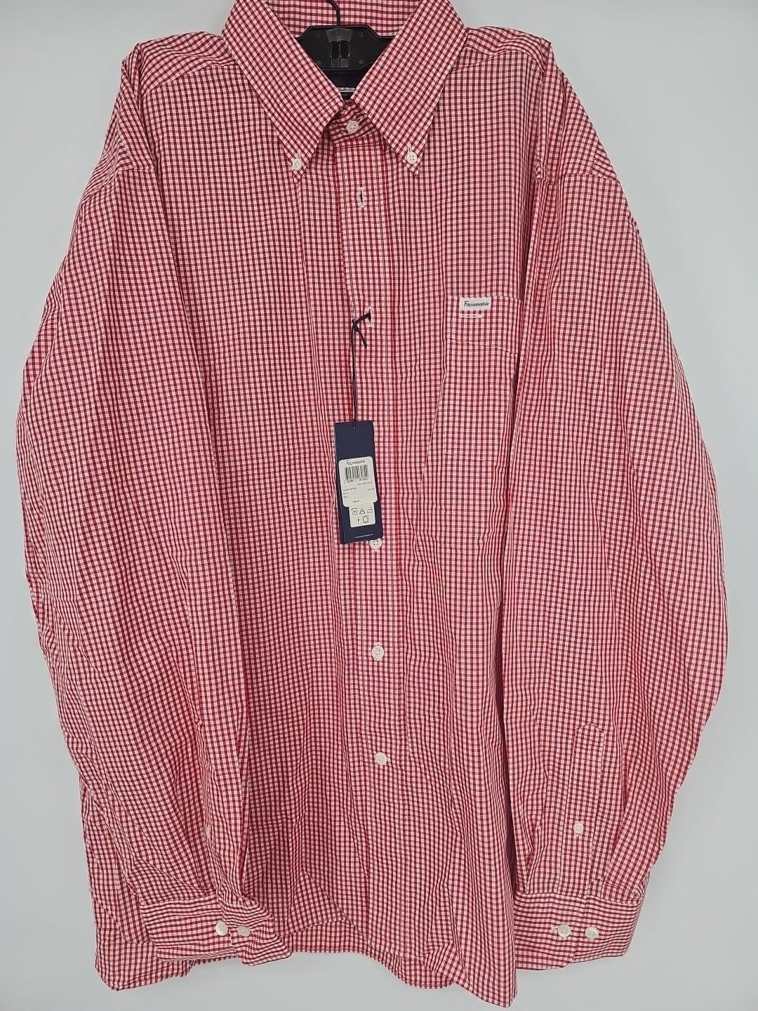 Faconnable Mens Shirt XXL Red Check Long Sleeves 100% Cotton