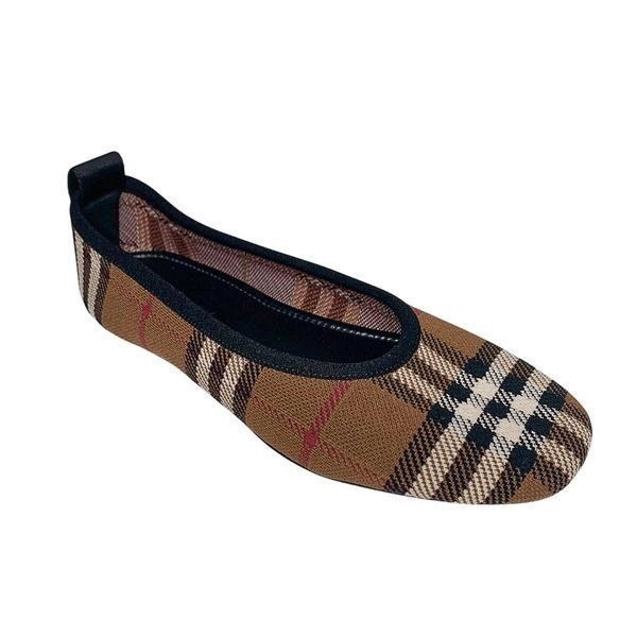 Burberry Ralf Check Ballerina Knit Ballet Flats EU 36.5 US 6.5 Dark Birch Brown