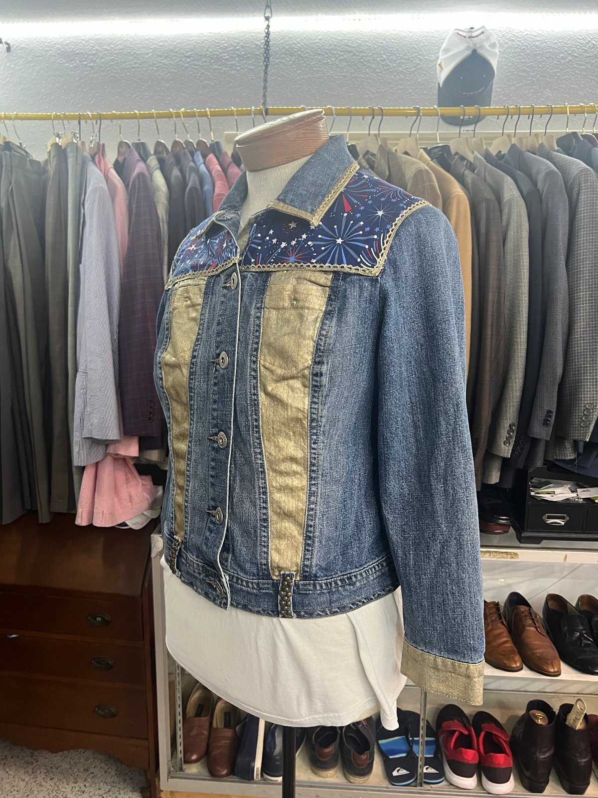 Handmade Custom Embellished Upcycled Patriot Jacket Size L