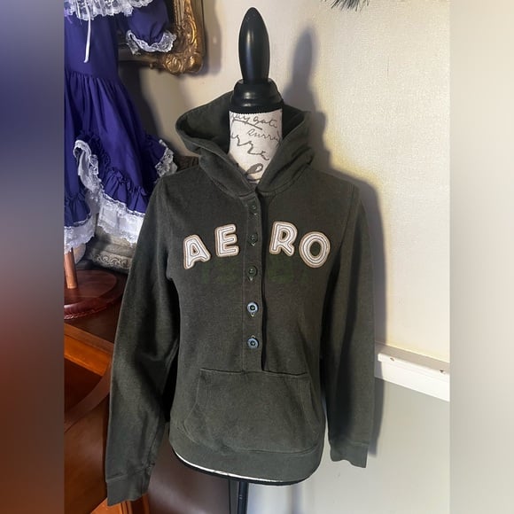 Women's Aeropostale Heather Green Pullover Logo Hoodie Size S