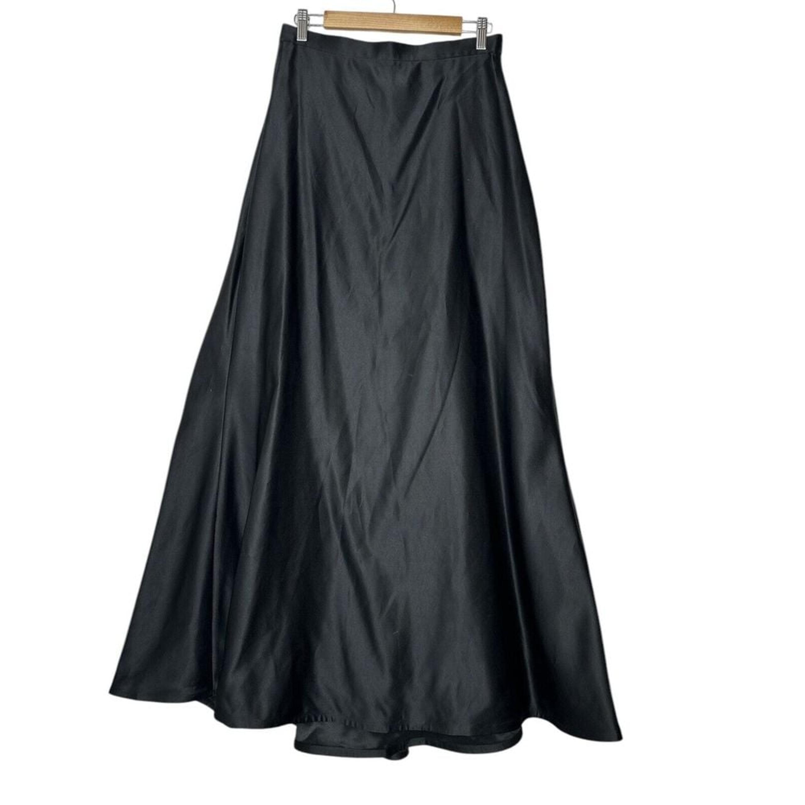 Vintage Tadashi Maxi Skirt Womens 14 Formal Long Black Satin Flare Bottom USA
