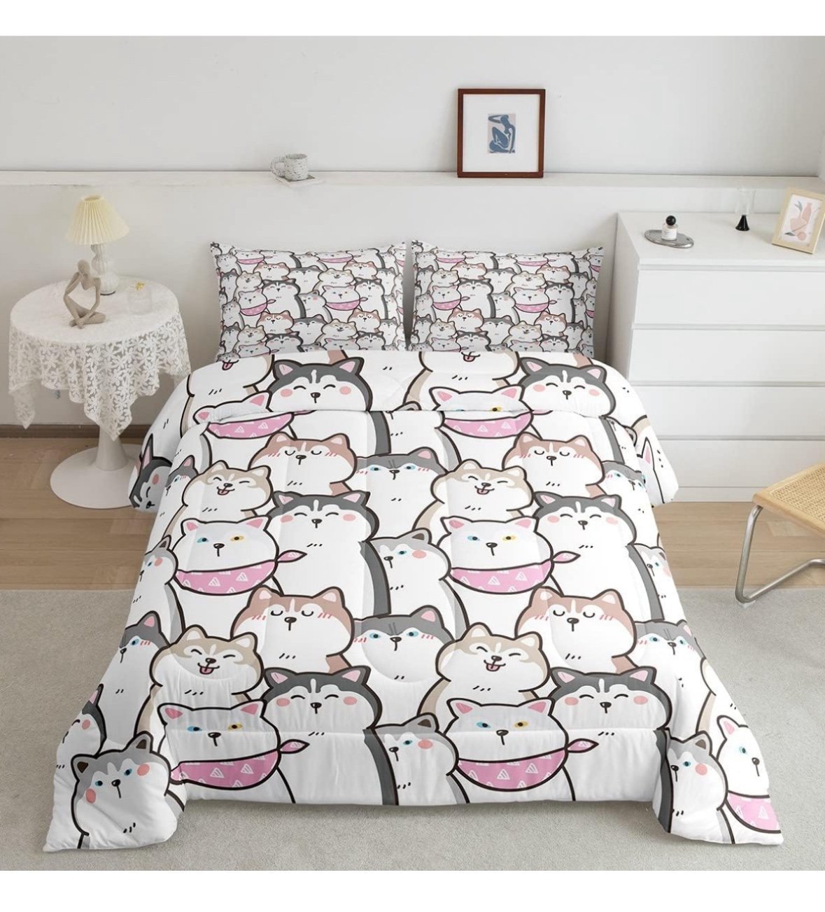Kawaii Dog Pattern Comforter Set Cartoon Puppy Bedding Set for Kids