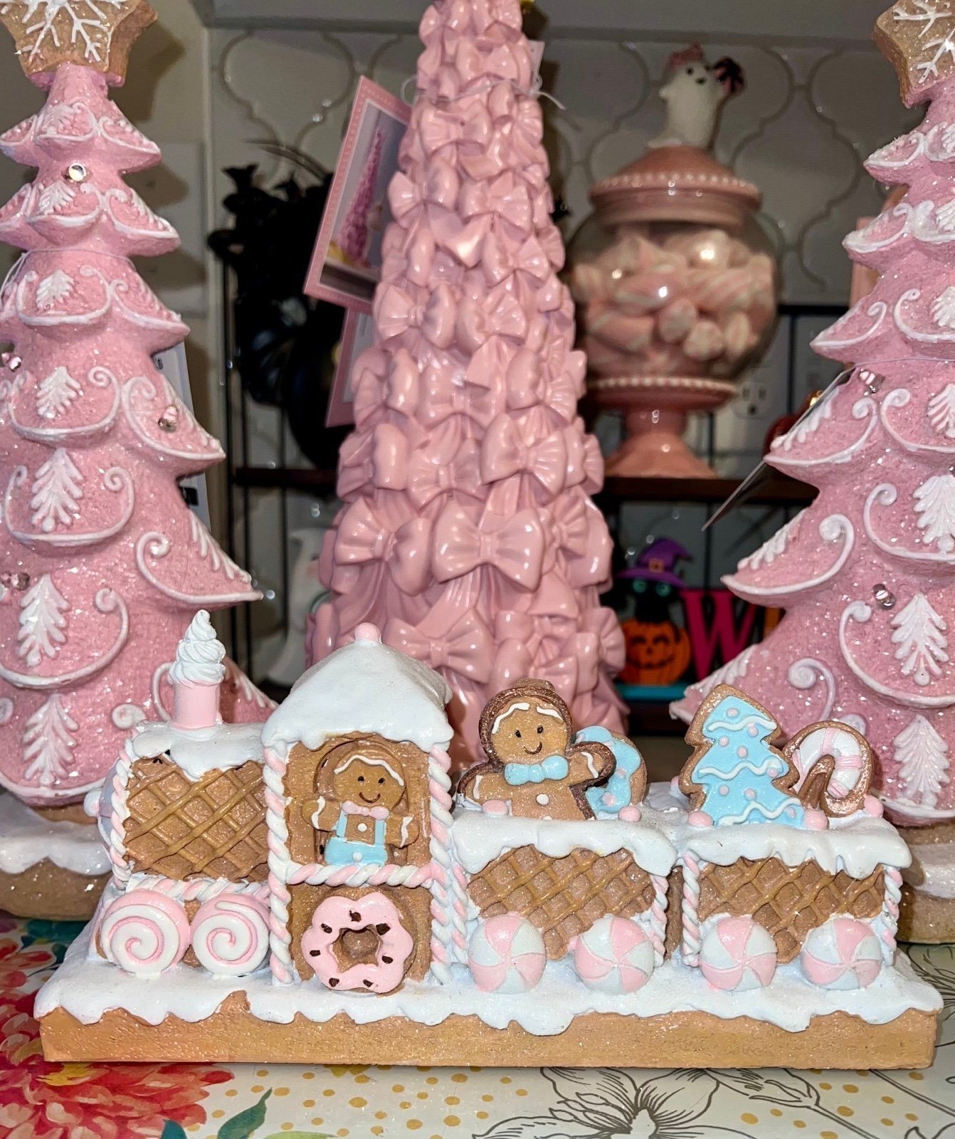 New* Pastel Pink and Teal Waffle Gingerbread Train