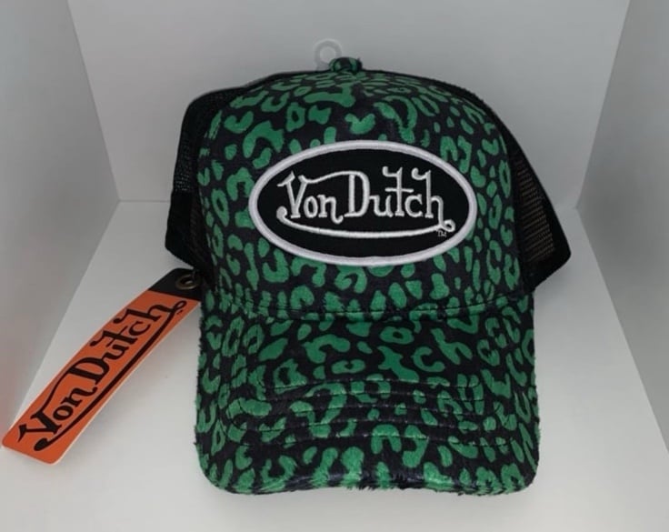 Von Dutch Lime Cheetah Velvet Trucker Hat Snapback New