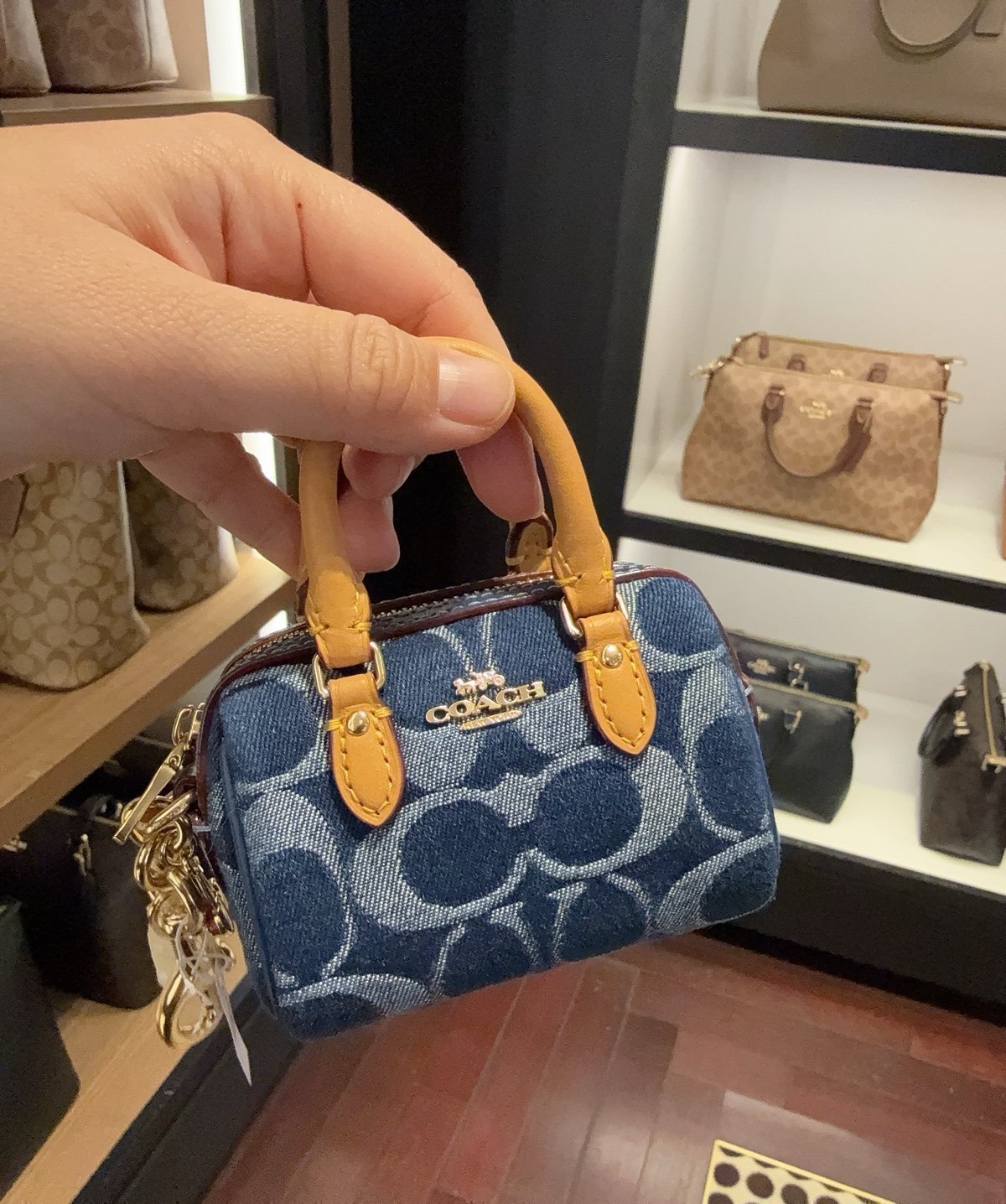 Coach Mini Rowan Bag Charm In Signature Denim CZ083 NWT