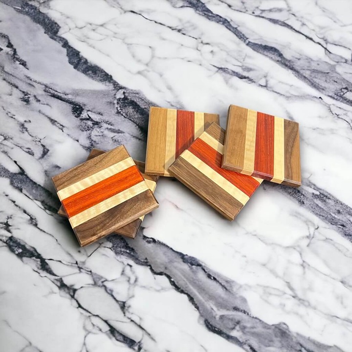 Walnut, Maple, & Padauk Wood Coasters